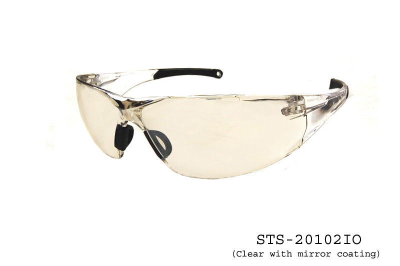 A pair of stylish safety sunglasses designed for protection and comfort, featuring a sturdy frame and tinted lenses. The design is sleek, suitable for various outdoor activities while ensuring safety compliance. The brand logo APTCINC is visible on the frame, and the model number STS-20102IO is indicated.
