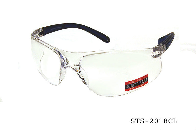 A pair of clear safety glasses designed for protection in various environments. The frames are lightweight and stylish, suitable for both professional and casual use. The lenses offer impact resistance, ensuring durability and safety.