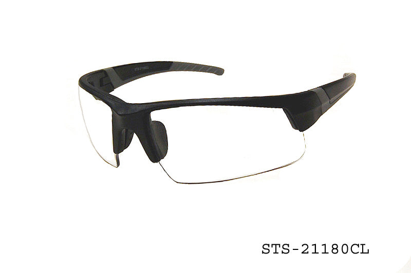 A pair of stylish safety sunglasses featuring a sleek design, likely made for protection against harmful UV rays and debris. The lenses are tinted and the frame appears sturdy, suitable for both casual and industrial use. The branding "STS-21180CL" by APTCINC is visible, indicating the model.